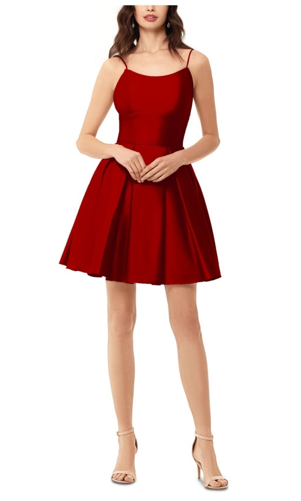 Betsy Adam Satin Fit Flare Dress Red